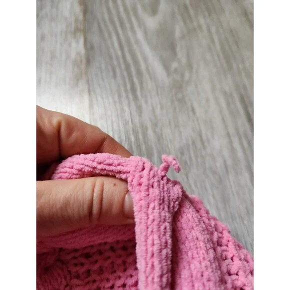 No Boundaries Patchwork Chunky Knit Sweater V Neck Pink Long Sleeve Jrs 3XL GUC - Picture 4 of 8